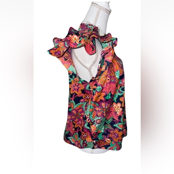 Jennifer & Grace $69 Womens Multicolor Floral Short Sleeve Cotton Blouse S New - Picture 2 of 3